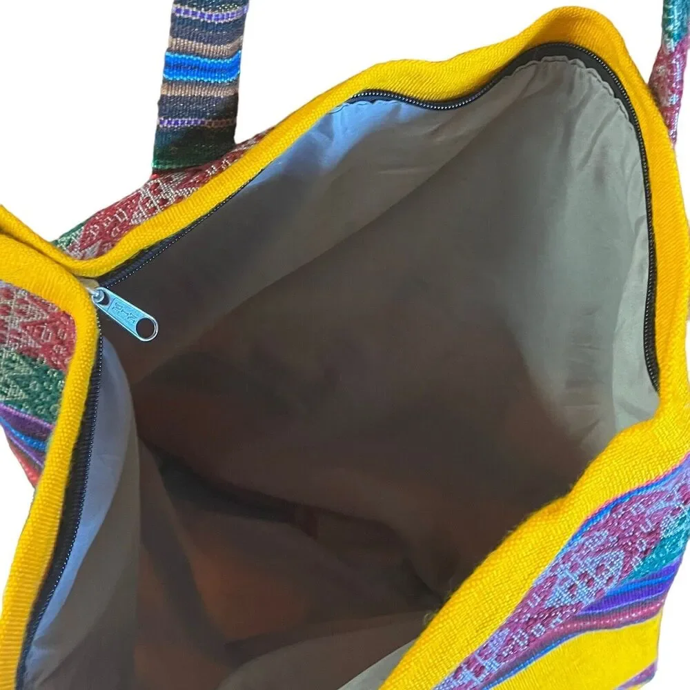 Peruvian Bag Purse Tote Inca Indian Tribal Textile Vintage Yellow Bold Colors